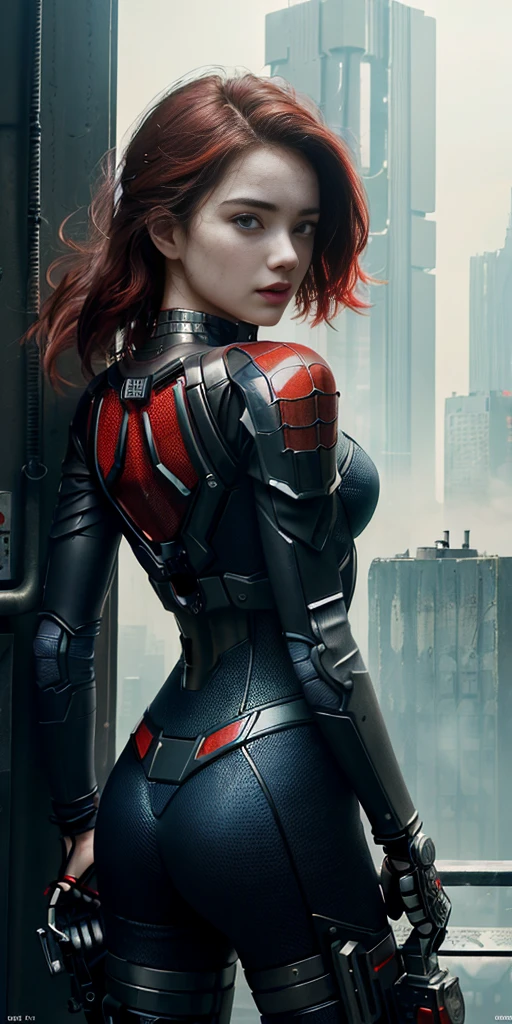 (1girl:1.3), Solo, (((Very detailed face)))), ((Very detailed eyes and face)))), Beautiful detail eyes, Body parts__, Official art, Unified 8k wallpaper, Super detailed, beautiful and beautiful, beautiful, masterpiece, best quality, original, masterpiece, super fine photo, best quality, super high resolution, realistic realism, sunlight, full body portrait, amazing beauty, dynamic pose, delicate face, vibrant eyes, (from the front), She wears Spider-Man suit, red and black color scheme, spider, very detailed city roof background, rooftop, overlooking the city, detailed face, detailed complex busy background, messy, gorgeous, milky white, highly detailed skin, realistic skin details, visible pores, clear focus, volumetric fog, 8k uhd, DSLR, high quality, film grain, fair skin, photo realism, lomography, futuristic dystopian megalopolis, translucent, Dark_Fantasy,Cyberpunk,(chain saw,chain saw man,Red:1.1),1man,Mechanical marvel,Robotic presence,Cybernetic guardian, wearing a worn-out mech suit, intricate, (steel metal [rusty]), elegant, clear focus, shot by greg rutkowski, soft lighting, vibrant colors, masterpiece, ((street)), cowboy shot, dynamic pose,