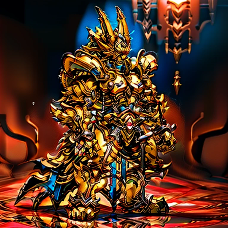 (masterpiece, best quality, detailed:1.2) (Pokémon) detailed full body, zeraora, full body, Furry Heroes, The main color is yellow, sparkling skin, Vibrant colors, 4K, GOLD armor, Its full plate armor emphasizes the muscles. a knight's mechanical armor, glowing wide and heavy armor, Gigantic ZERAORA, big muscle (pecs, triceps, traps) unusually developed muscular body, body full of huge muscles. showing off muscles, pectorales enormes. Exaggeratedly huge muscles. Gigachad Muscular, whole body shines like metal. He wears a black cloak on his back. The cloak is so long that it touches the ground, futuristic city, thunderstorm, rainy weather, lightning,  black bodysuit