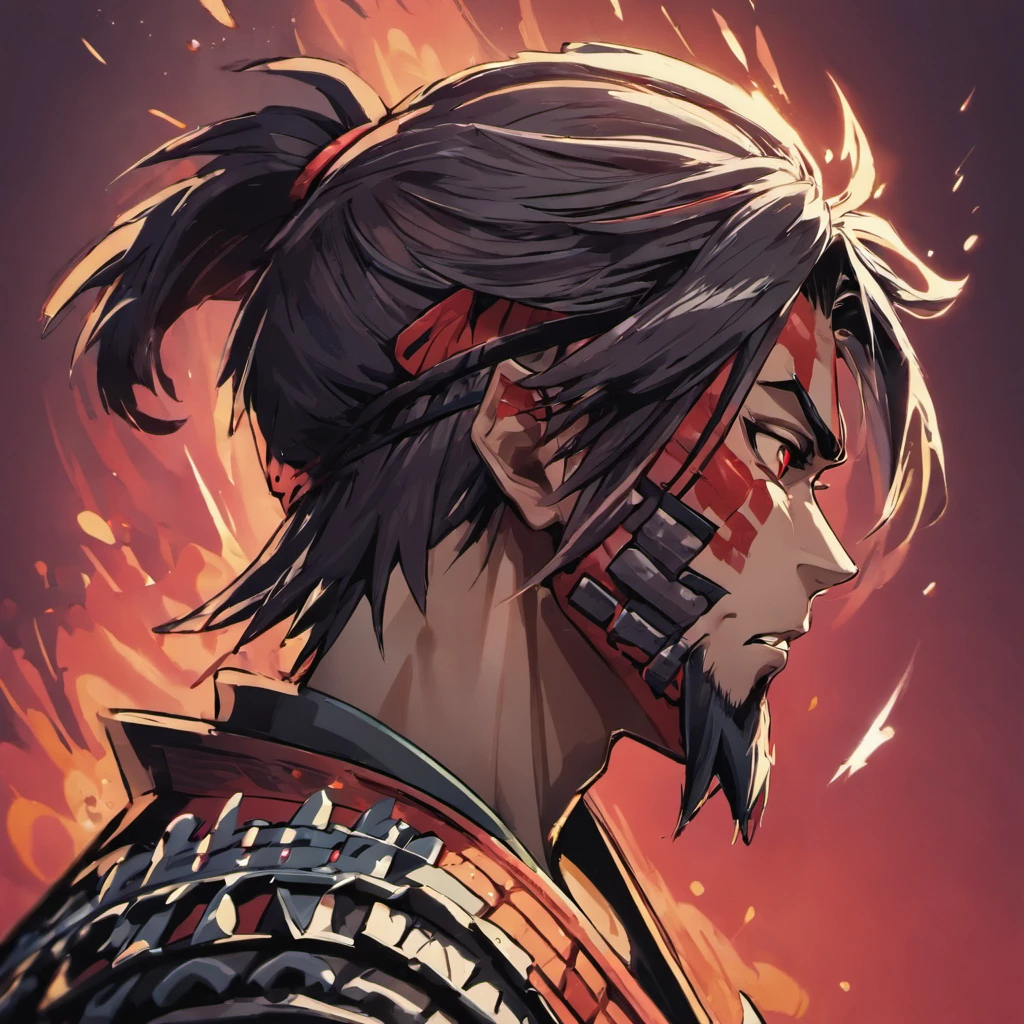 samurai close-up head in profile