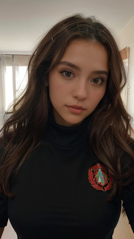 xoaeriel, a beautiful woman with brown wavy hair, ojos azules, nariz redonda, vistiendo un cohete de equipo,uniforme del equipo cohete,falda blanca,letra roja R,top corto,medias negras hasta el muslo,guantes negros hasta el codo,hiperealista