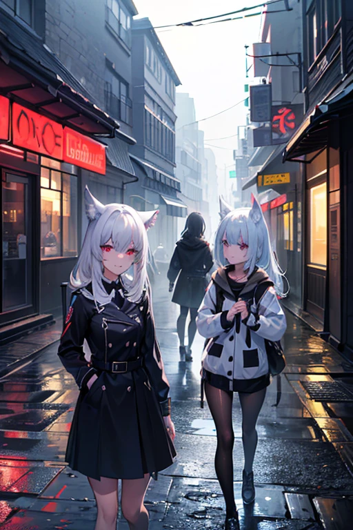 (Verbesserte Details, high quality), pelziger Wolf, Average breasts, Walking through the city,  (Nachtzeit, lebendige Lichter, urban environment), (Dynamisches Trimmen, Wilder Ausdruck auf seinem Gesicht, Zerzaustes Haar), (Leuchtend rote Augen, Detaillierte Berichterstattung), (bunte Flecken, wet roads), (Konzentriere dich auf den Kopf des Wolfes), (heller Fokus auf den Augen).