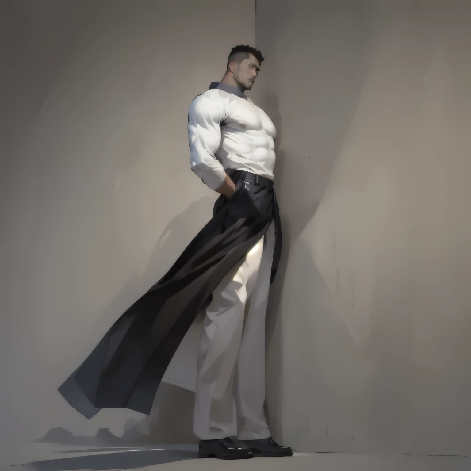 Best quality, masterpiece, expressionless,ultra high res,detailed background,realistic,1man,solo,male,muscular,mature male,short hair,
