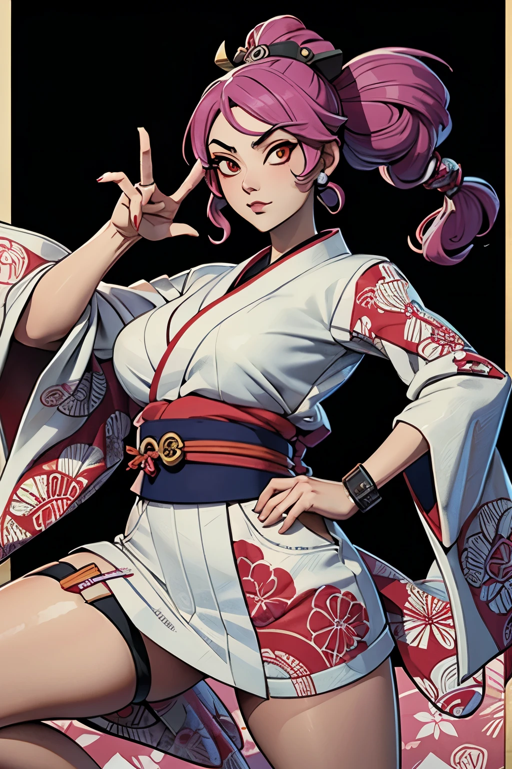 Ukiyo-e art female geshia hard gangsta rapper swagger pose