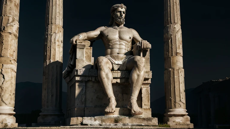 "A dark landscape image of an ancient greek society deeply connected to stoicism, black and white, ancient greek architecture, include one single big statue of a stereotypical strong greek man, marcus aurelius --ar 16:9 --style G4JuqKlERum6vZGYhO9USsL"
