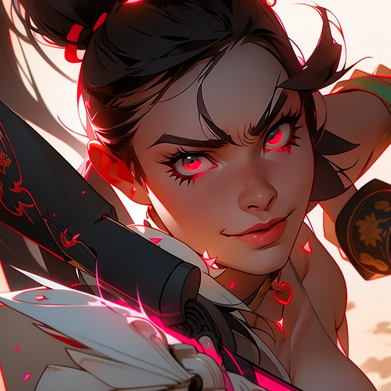 Chinese Mulan attack position, badgirl, com espada katana e tentaculos ao redor, gray neon smoke, cristais azuis na parede