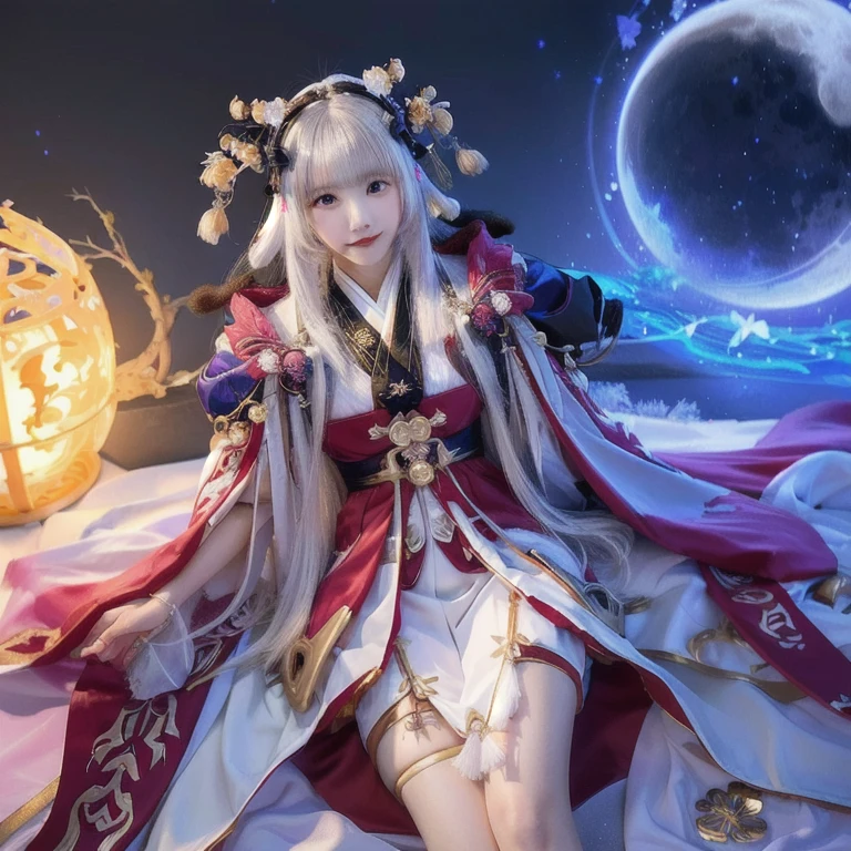 a close up of a woman in a white dress with a sword, onmyoji detailed art, beautiful celestial mage, onmyoji, lunar themed attire, lunar goddess, heise jinyao, keqing from genshin impact, onmyoji portrait, ne zha from smite, inspired by Pu Hua, celestial goddess, goddess of the moon, white haired deity