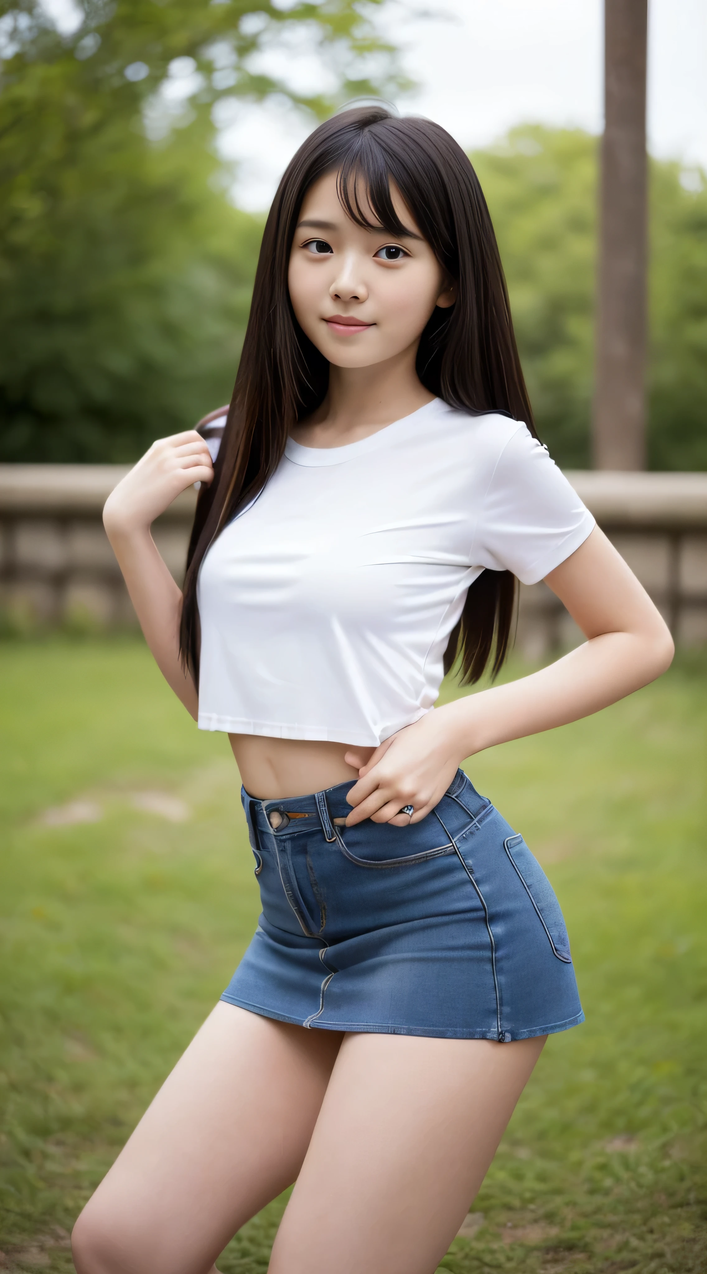 Representative works,highest quality,(Cute 10 year old Japanese sister:1.9),(the face of a very young child:1.9),(Thin legs:1.9),(T-shirt and mini skirt:1.9),(Small Ass,Narrow waist:1.9),((Droopy eyes:1.9)),((Self Shirt Lift:1.9))、((beautiful pussy line)),((Outdoor)),((Inner thighs,Leaner figure,Small Tits:1.9)),(Random smooth straight hair:1.9),((The whole body is thin,Thin legs)),Very white skin,let down's Bangs,Detailed Body,Fine hand,No makeup,(Smiling little ta:1.3),Naked young child:1.2,perfect mini skirt,(((Browsing Caution:1.04))),evil huge laugh,latex,elbow gloves,thighhigh boots,