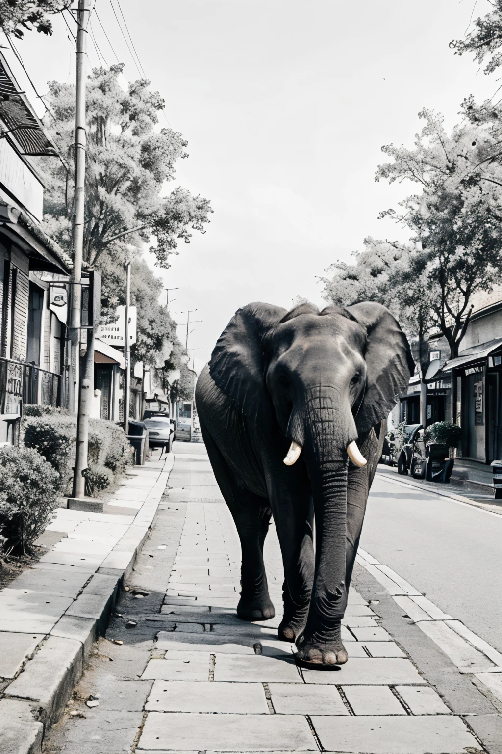 an elephant waling in the pathway,ouline,lineart coloring book 2d cartoon charactor