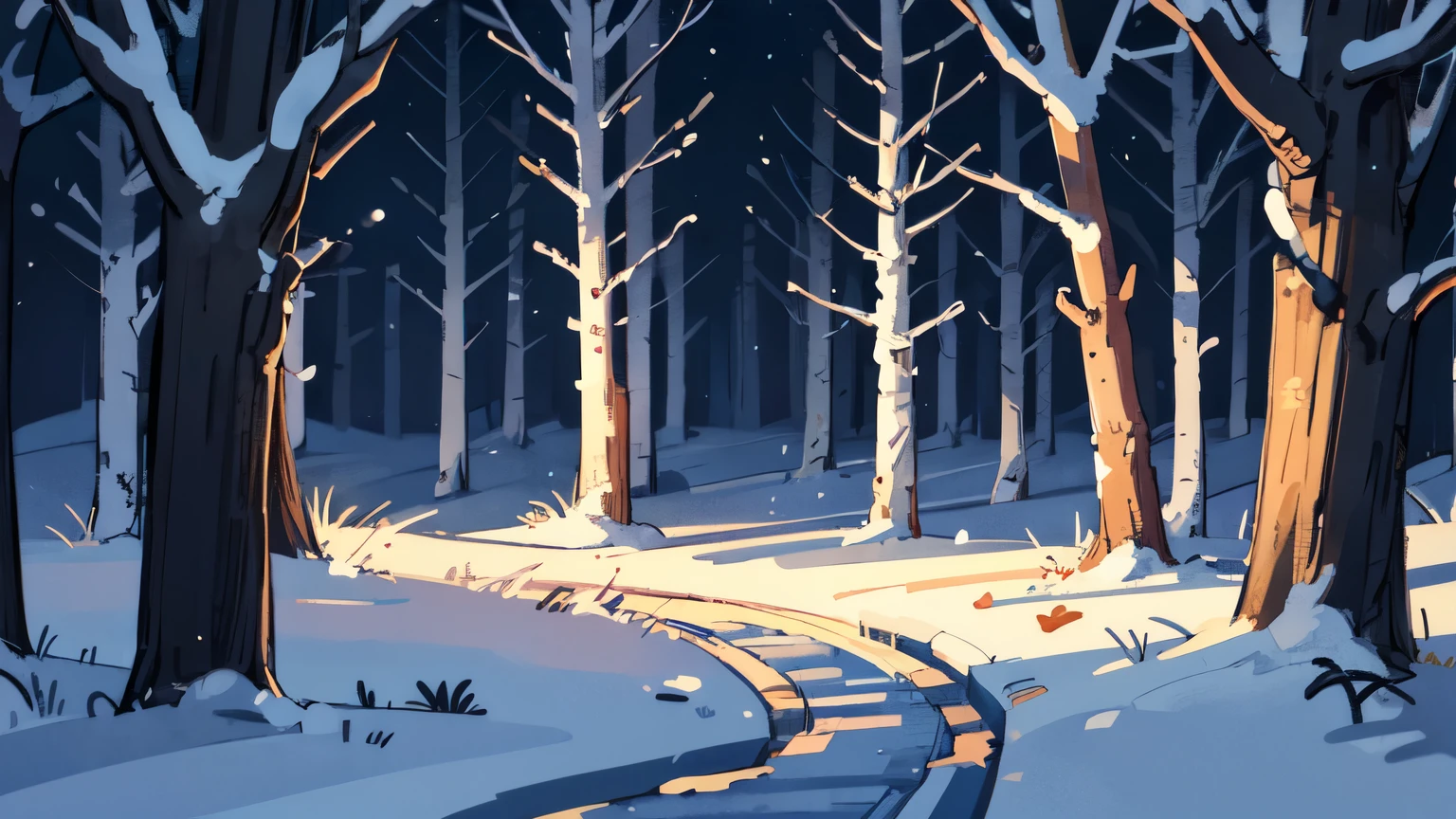 winter forest, night