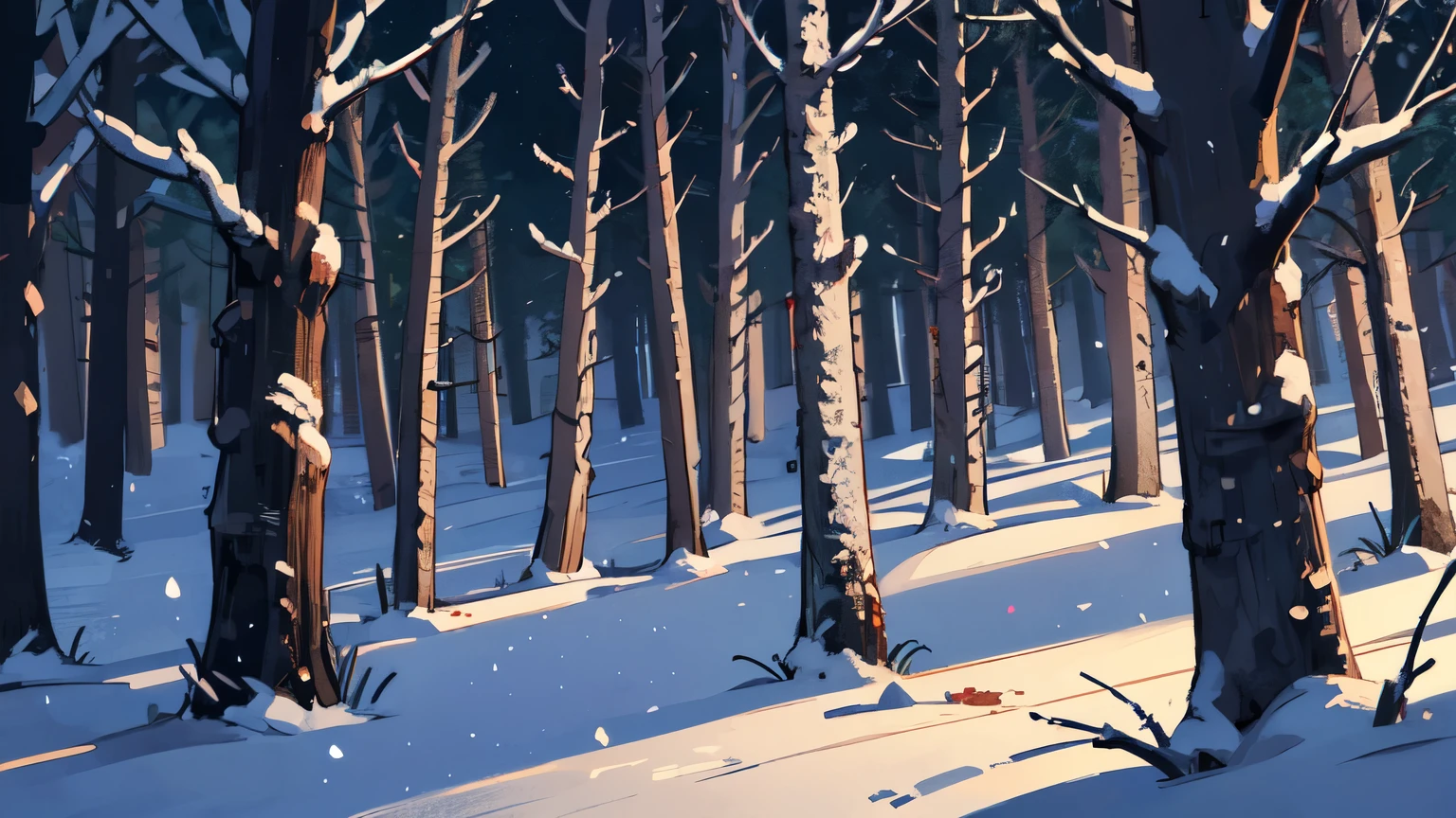 winter forest, night