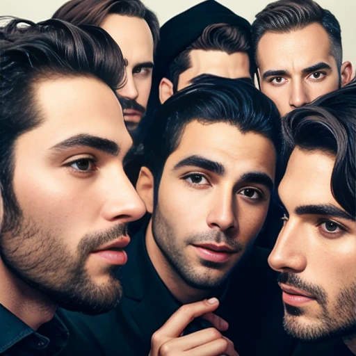 Group of perfect-looking Asmonean jewish men gathered. focus on face