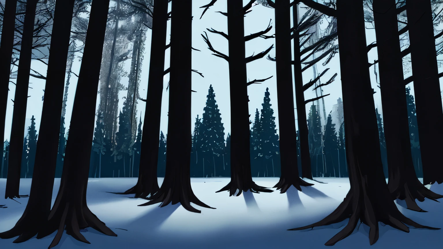 dark forest, night, no people, winter forest