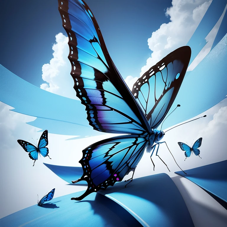 Blauer Schmetterling, blau weiss Hintergrund