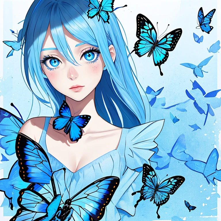 Blauer Schmetterling, blau weiss Hintergrund