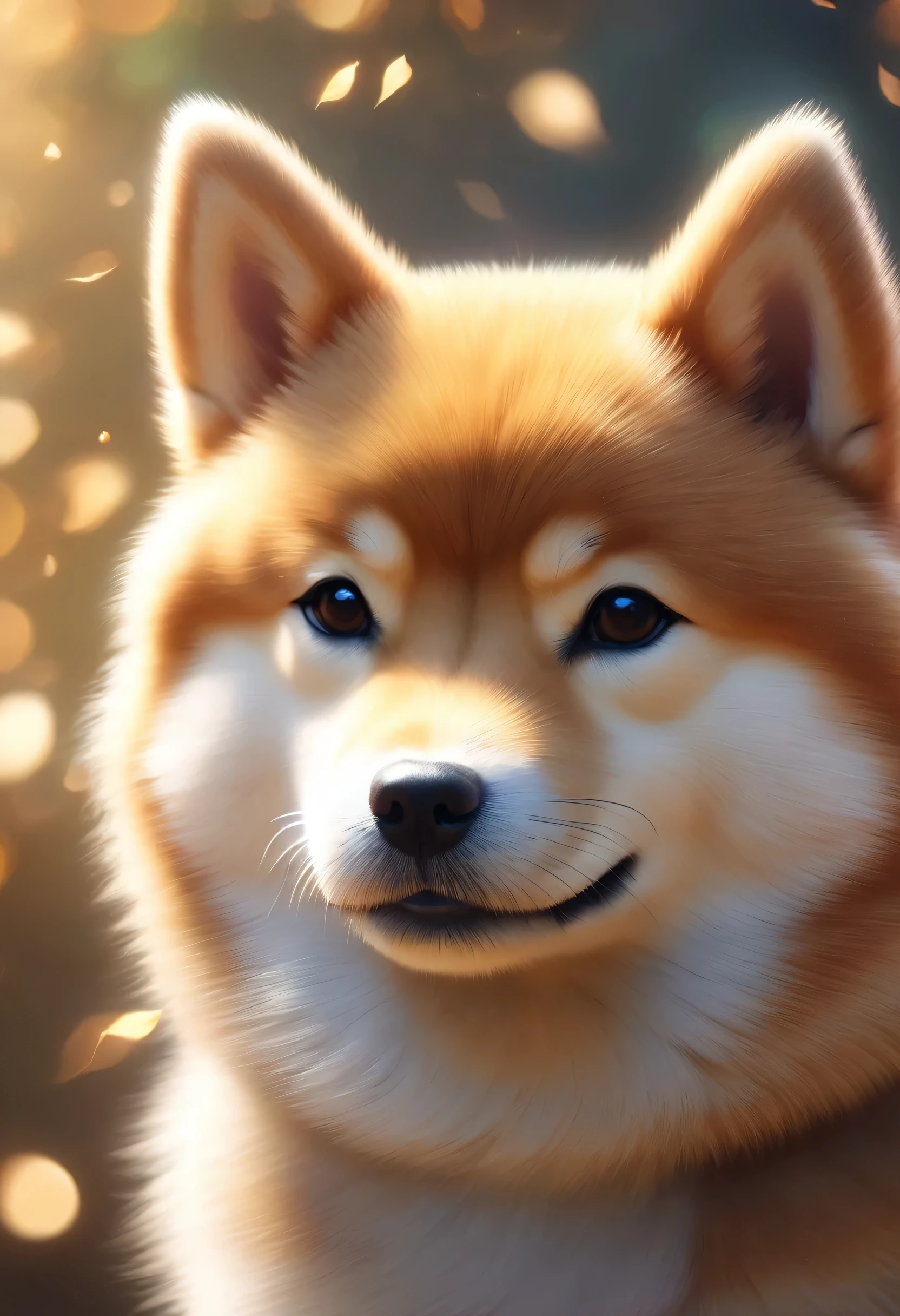 A cute cat will greet the viewers,smile,Fluffy Shiba Inu,fluffy,Fluffy texture,Fluffy fur,cute,Beautiful light and shadow,Realistic,halation,Blurred Background,Focus on the Shiba Inu,Anatomically correct,black, Round eyes,Professionally taken photos,3D,8k,highest quality,masterpiece,Intricate details,Fujifilm,Shot with a high-end camera,The best configuration,Happy,reality,Fantasy