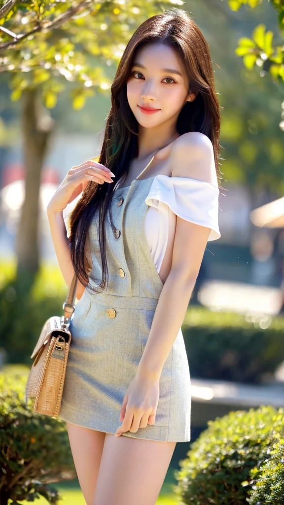 best quality, masterpiece, 1 woman, beautiful face, (photo realistic:1.3), rim lights, (highly detailed skin:1.2), 8K uhd, DSLR, high quality, high resolution, 4K, 8K, bokeh,  absurd, Best Proportion Four Fingers and One Thumb, (realistic:1.3), cute 1 woman, wearing a wireless mini dress, medium chest, short skirt, pretty legs