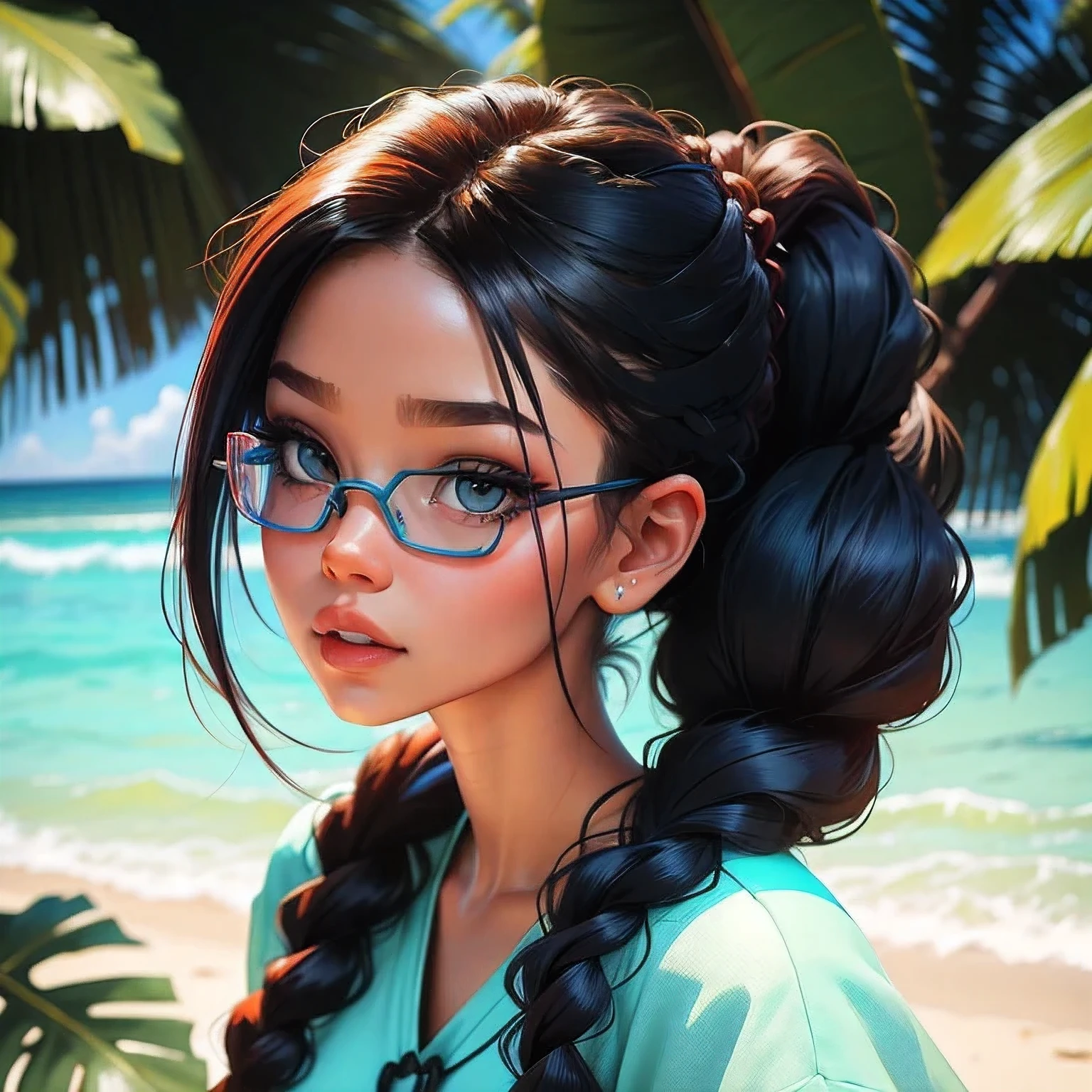  , bonita e fofa, wearing goggles, vestido branco com detalhes, babyface, estilo chibi, cabelo vermelho e azul de duas cores, braided hair ponytail, olhos de detalhe perfeito, rosto delicado, CG perfeito, qualidade de imagem HD,