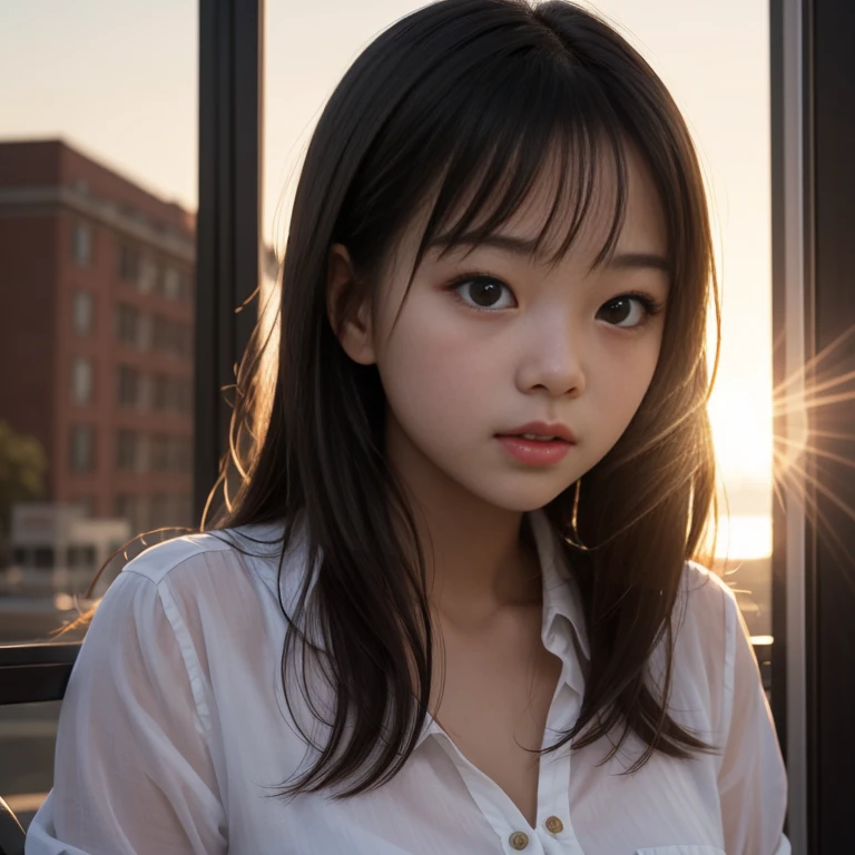Very beautiful young girl, Very surprised, brightly lit by the sun's rays, realistically, professional photo,