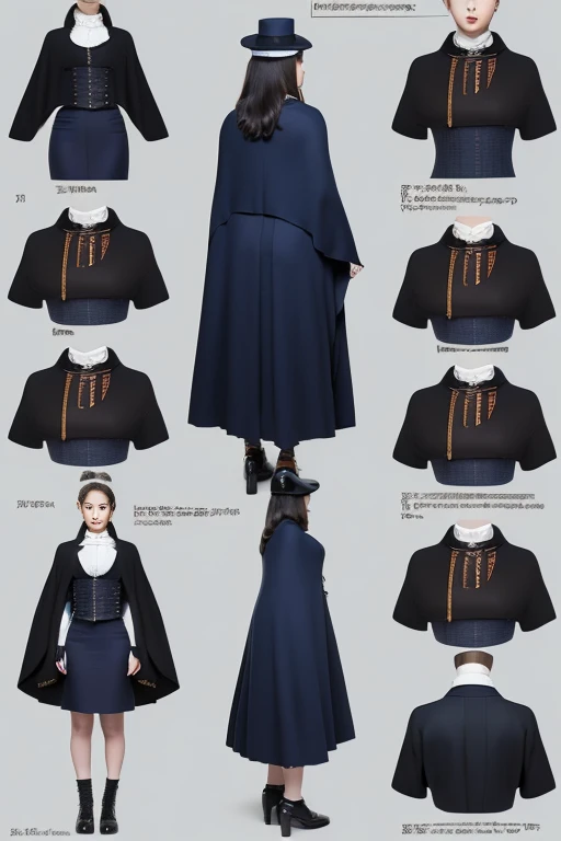 (best quality, masterpiece), (ultra high resolution, 8K RAW photo, photo realistics:1.5,(Thynasha:1.2),dark blue hair,very long hair, purple eyes,(beautiful detailed eyes:1.0), extremely detailed face,((masterpiece)),(((best quality))),(character design sheet,same character,front,side,back), 1girl, solo,Female detective, Victorian long skirt, checkered shawl, detective hat, intelligent eyes,retro artstyle,victoria design drawing,masterpiece,bestquality,top quality,ultra highly , concept art, character concept art, character sketch, reference sheet, character sheet, ( background, military base background: 1.3)