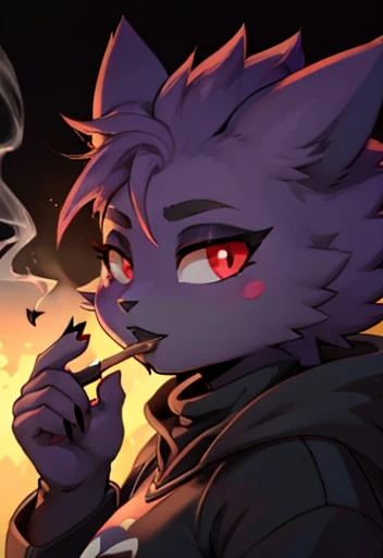 Pokémon gengar female, black lipstick, Smoking , Black pupils ,red eyes 