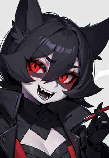 Pokémon gengar female, black lipstick, Smoking , Black pupils ,red eyes 