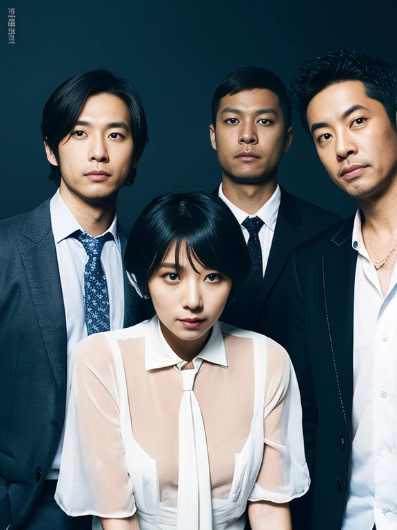 Three Men,japanese men,Yellow Magic Orchestra, synthpop, techno,Wearing a white dress shirts, Wearing a tie