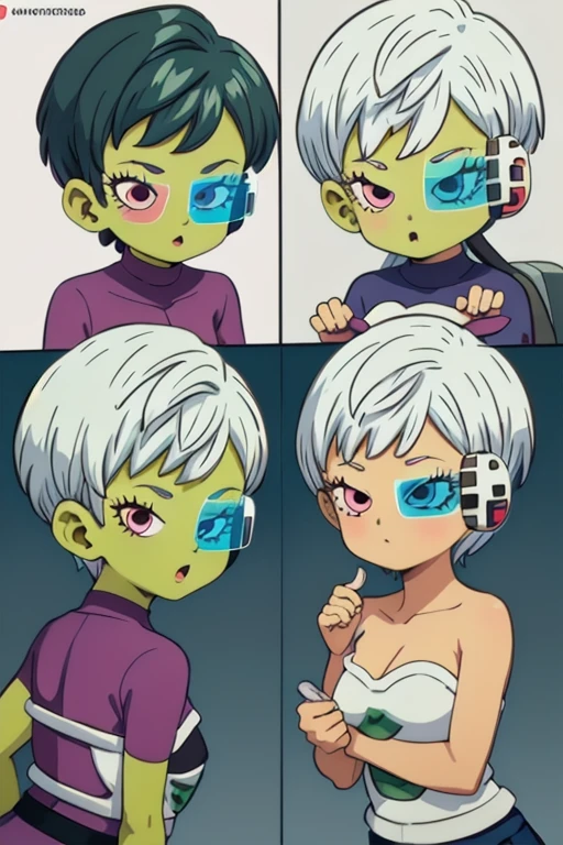 (obra de arte, melhor qualidade), 1 garota, Cheelai, pele verde cinto, armaduras, luvas brancas, colored glasses without clothes