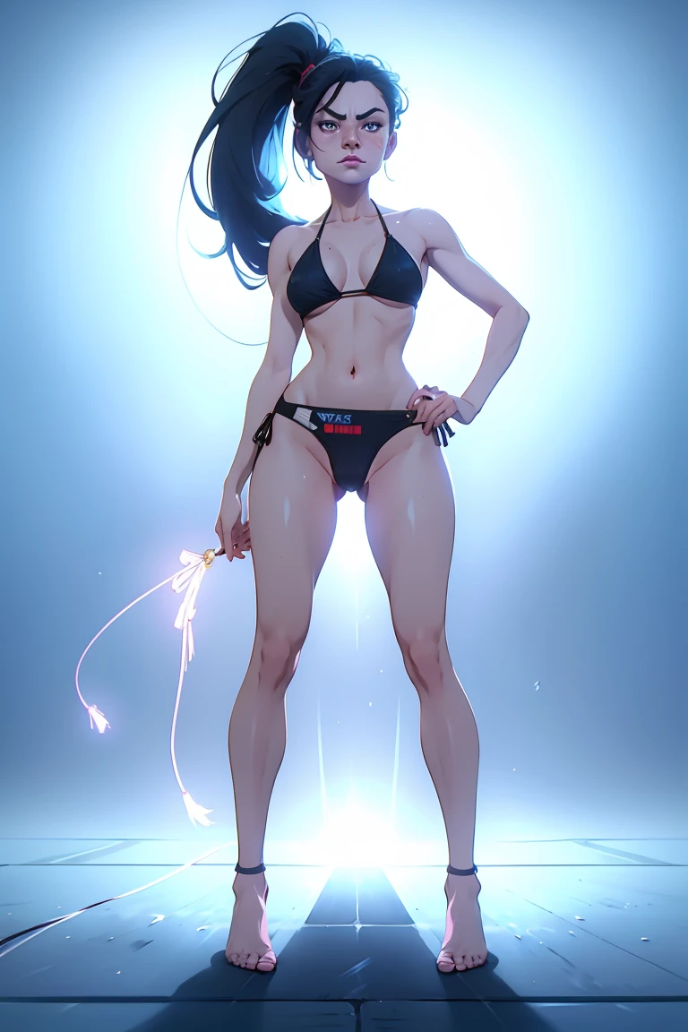 full body, slingshot swimwear, (Korean female:1.2) bodybuilder in her 30s, 4k, masterpiece, (highres, soft lighting), (absurdres:1.8), deep depth of field, sharp focus, alluring pose on stage, life like skin texture, muscular jaw, long hair with highlights, very round and (small ???????, ??????????:1.3), small glutes, Smirk, 70mm, remarkable use of texture form and natural colors, capturing the essence of reality without artificial manipulations, colors are subdued and muted, perfect shaped ???????