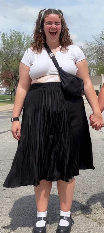 there are two women standing in a parking lot holding hands, wearing nothing, she has a jiggly fat round belly, taken in the early 2020s, taken in the late 2010s, very accurate photo, wearing a bikini, 30 years old woman, 3 0 years old woman, wearing nothing, Big tits, huge tits, no clothes, sexy, cute, minimal clothes, thick, bbw, chubby stomach, thick nipples, nipple piercings, large areola, hard nipples, piercing through shirt, nipples hard through shirt, busty, major cleavage, naked, ripping through top, spilling over sides, bra too tight, giant tits, extra wide hips, fat bbw, showing off huge , fat stomach, see through top, fat bbw, large areola showing, clothes, clothed, big tummy, bikini, bare stomach, uncovered stomach, play with stomach, huge stomach fat girl