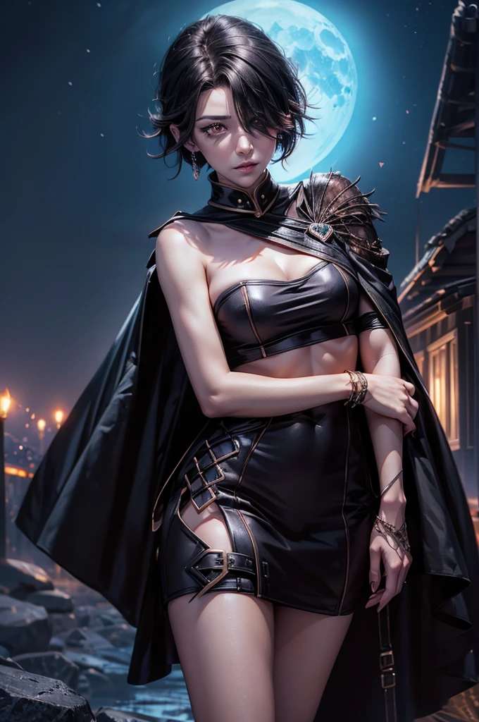 Androgynous boy wearing a black robe, Incarnation of a Deity related to the moon, joias de pedra roxa, arte assombrosamente bela, Corujas, RPG, fantasia, longos cabelos, Estilo anime, Perfect lips, pele de porcelana, HDR, UHD, 64 mil, studio lighting, realista, hyper realistic, simetrical face, Motor irreal, Bokeh, high - resolution scan