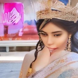 A 24 year old girl who wore Indian miss universe crown in beautiful golden gown. The Gown is looking like royal.