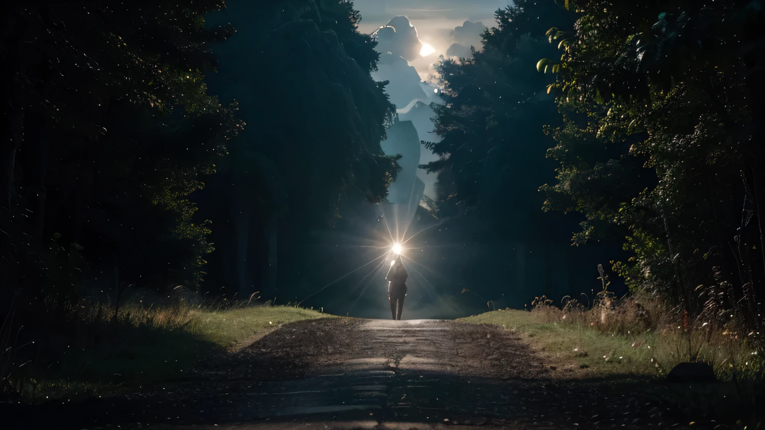 a night scene, where darkness envelops a winding path that stretches ahead. in the sky, algumas estrelas brilham timidamente, proporcionando uma luz fraca e distante. The moon is partially covered by clouds, casting mysterious shadows over the landscape.
No centro da imagem, there is a divine figure represented by a bright and comforting light source. This figure is positioned in front of the human individual, illuminating the path ahead with its radiant light. Its contours are soft and ethereal, suggesting a heavenly presence.
The human individual is depicted on the dark path, with his eyes fixed on the divine figure in front of him. His expression is a mix of determination and hope, enquanto ele se prepara para seguir em frente, confident in divine guidance.
Ao redor do caminho, there are elements that symbolize the challenges and obstacles that the human individual faces on their journey. There may be exposed rocks or roots, representing the difficulties that need to be overcome to move forward.
Despite the darkness and the challenges, there is a sense of hope and optimism in the scene. A luz divina ilumina cada passo do caminho, indicando que, mesmo nos momentos mais sombrios, there is a divine presence that guides and protects those who trust in it.
No horizonte, beyond the dark path, pode-se vislumbrar uma luz suave brilhando, symbolizing the future full of blessings and opportunities that are in store for the human individual. Esta luz representa os planos maravilhosos que a divindade tem para aqueles que confiam nela e seguem seu caminho.
This image conveys the message of hope and divine guidance expressed in the paragraph, capturing the essence of the light that guides and illuminates even in life's darkest moments.