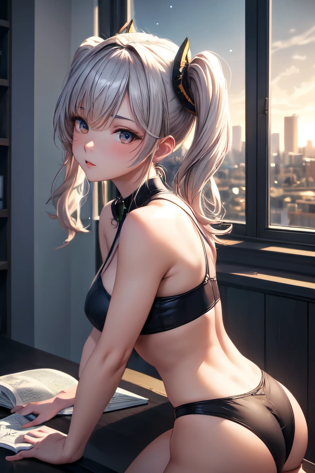 obra de arte, melhor qualidade, HuTaoV4, 1 garota, bunda grande, Sozinho, corar, twintails, Cabelo longo, cabelo entre os olhos, sutia,saia curta, cidade, ao ar livre, noite, 8K extremamente detalhado, suave, high resolution, ultra qualidade, cinematic lighting, Ambient Occlusion, High definition, 2k, 4K, 8k, 16K, anime extremamente detalhado, rostos detalhados, perfect composition, plano amplo, Atmospheric lighting, saia elevadora, muito sexy,