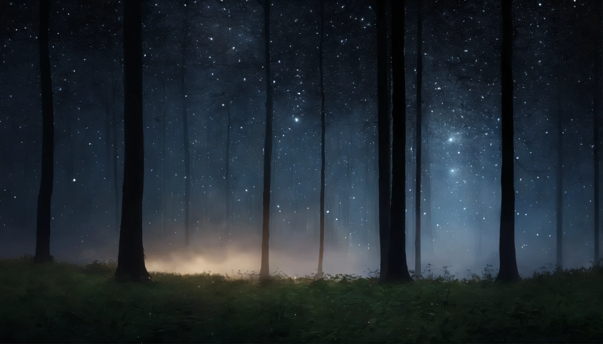 star rain in night, dark wood, Smooth shadows and textures, and a subtle glow
