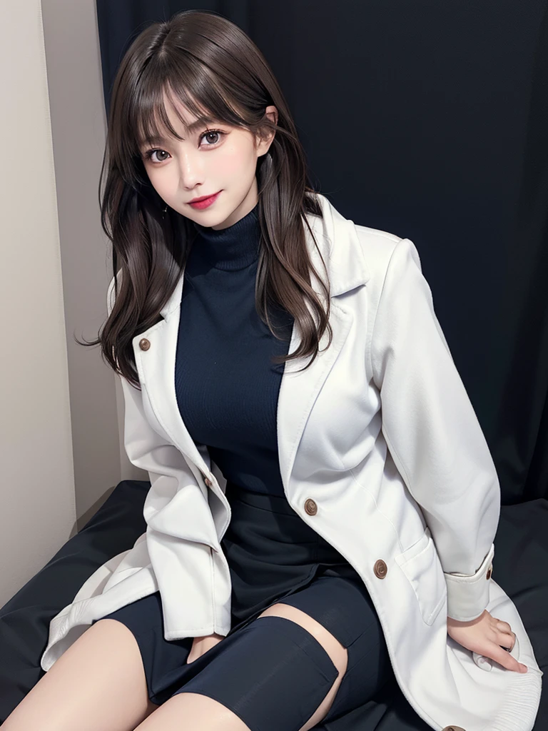 masutepiece, Best Quality, Illustration, Ultra-detailed, finely detail, hight resolution, 8K Wallpaper, Perfect dynamic composition, Beautiful detailed eyes,short bob, mid-chest, Natural Color Lip, Random and sexy poses,Smile,26 years girl、Colossal tits、Examination room、Red High-Neck Sweater: A cozy red sweater with a high neckline, perfect for chilly days. It adds warmth and style to your ensemble. Navy Blue Pencil Skirt: A classic and elegant choice. The pencil skirt typically falls just below the knee, creating a flattering silhouette1. Sheer Stockings: These delicate stockings add a touch of sophistication. They’re lightweight and perfect for pairing with skirts or dresses.doctor coat Blue High-Heeled Shoes: Elevate your look with blue high-heeled shoes. They elongate your legs and add a polished touch. Brown Hair: Your natural hair color complements the overall outfit. It’s versatile and goes well with various styles. White Coat (Like a Doctor): The white coat adds a professional touch, reminiscent of a doctor’s attire. It’s a symbol of authority and expertise.