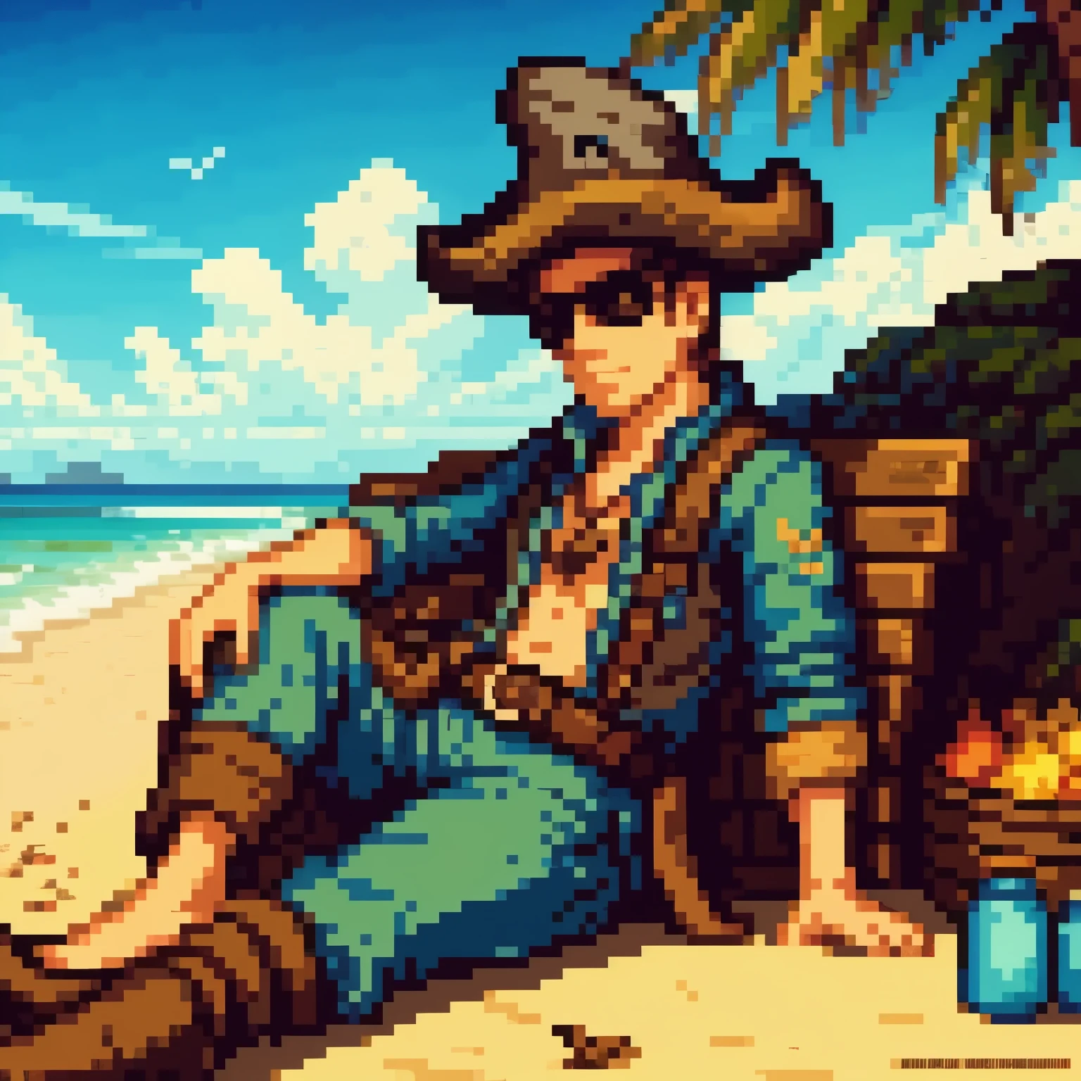 a pirate relaxing on the beach