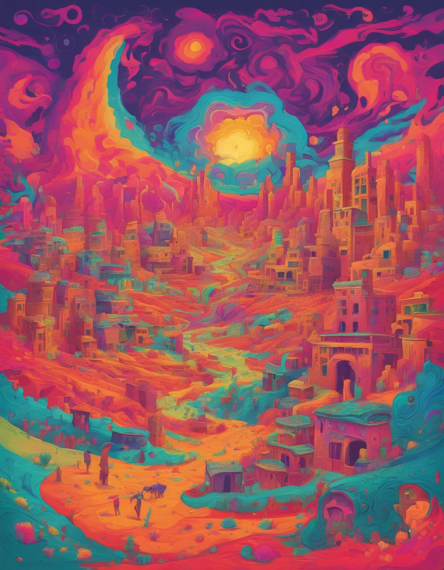 Dead city half swallowed up by desert. Without any manifestations of life. Plant-free, Without animals. 