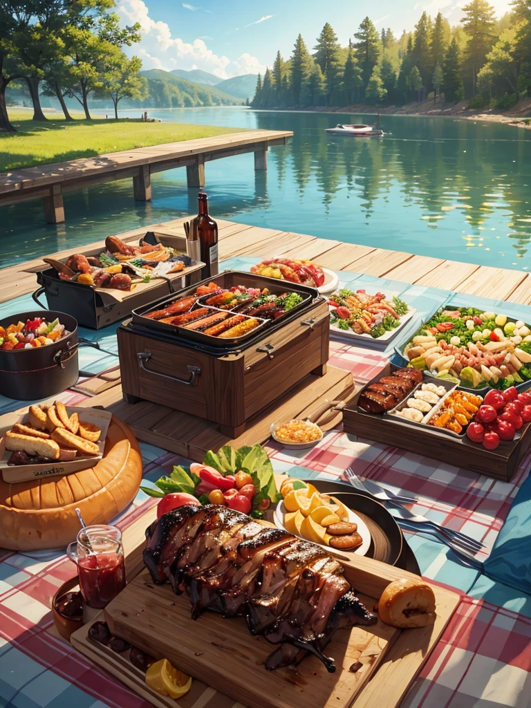 Barbecue picnic on the river