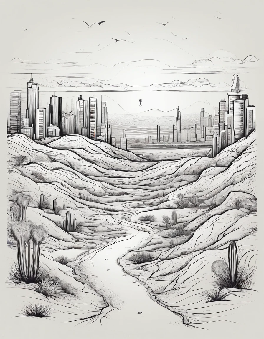 Dead city half swallowed up by desert. Without any manifestations of life. Plant-free, Without animals.