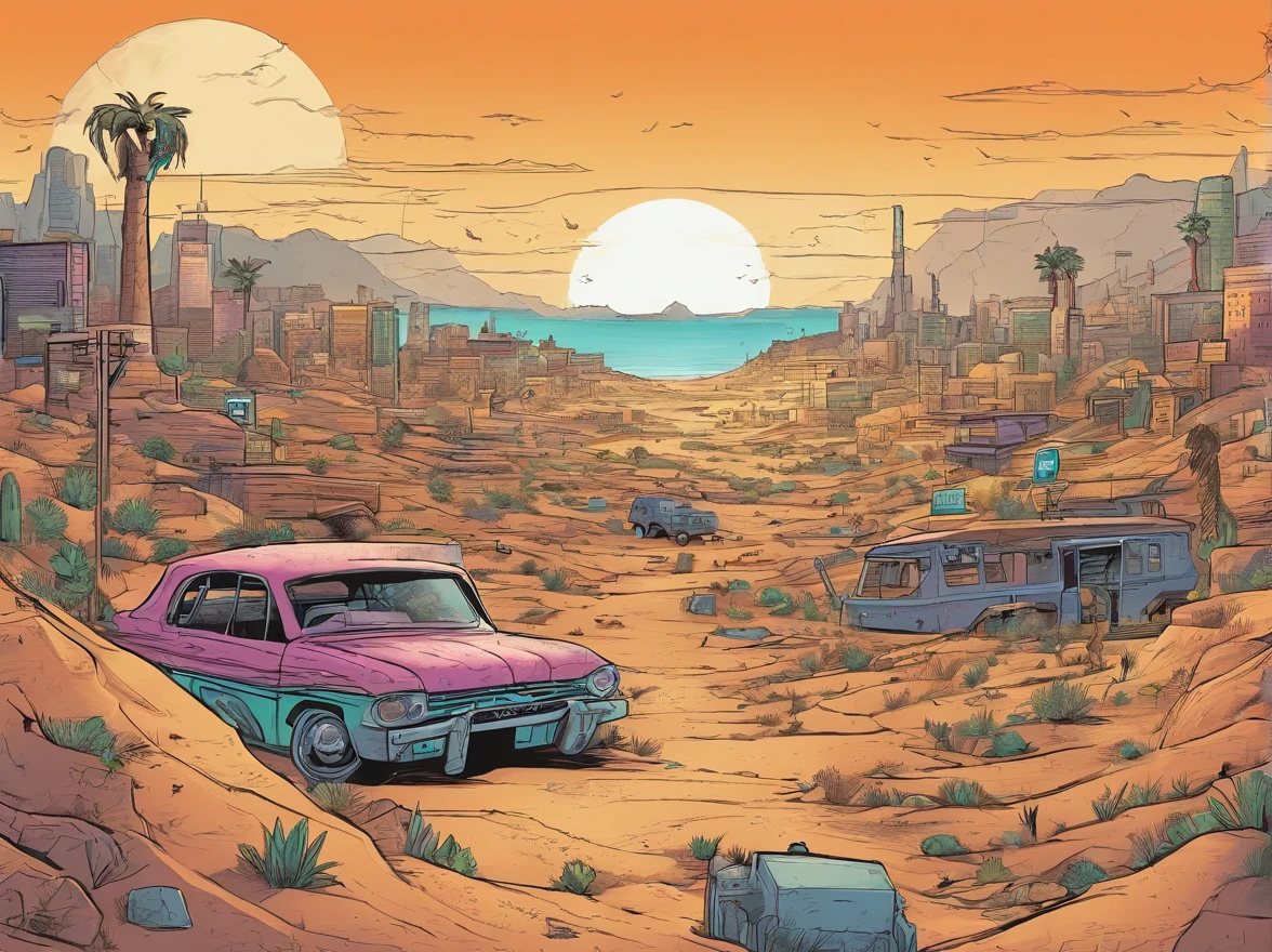 Dead city half swallowed up by desert. Without any manifestations of life. Plant-free, Without animals.