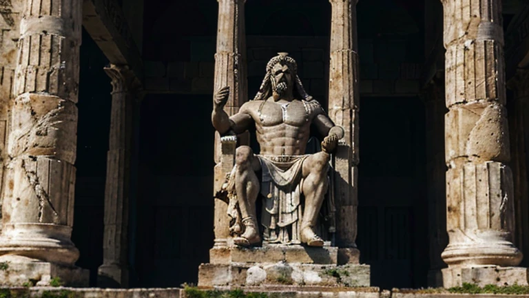 "A dark landscape image of an ancient greek society deeply connected to stoicism, black and white, ancient greek architecture, include one single big statue of a stereotypical strong greek man, marcus aurelius --ar 16:9 --style G4JuqKlERum6vZGYhO9USsL"