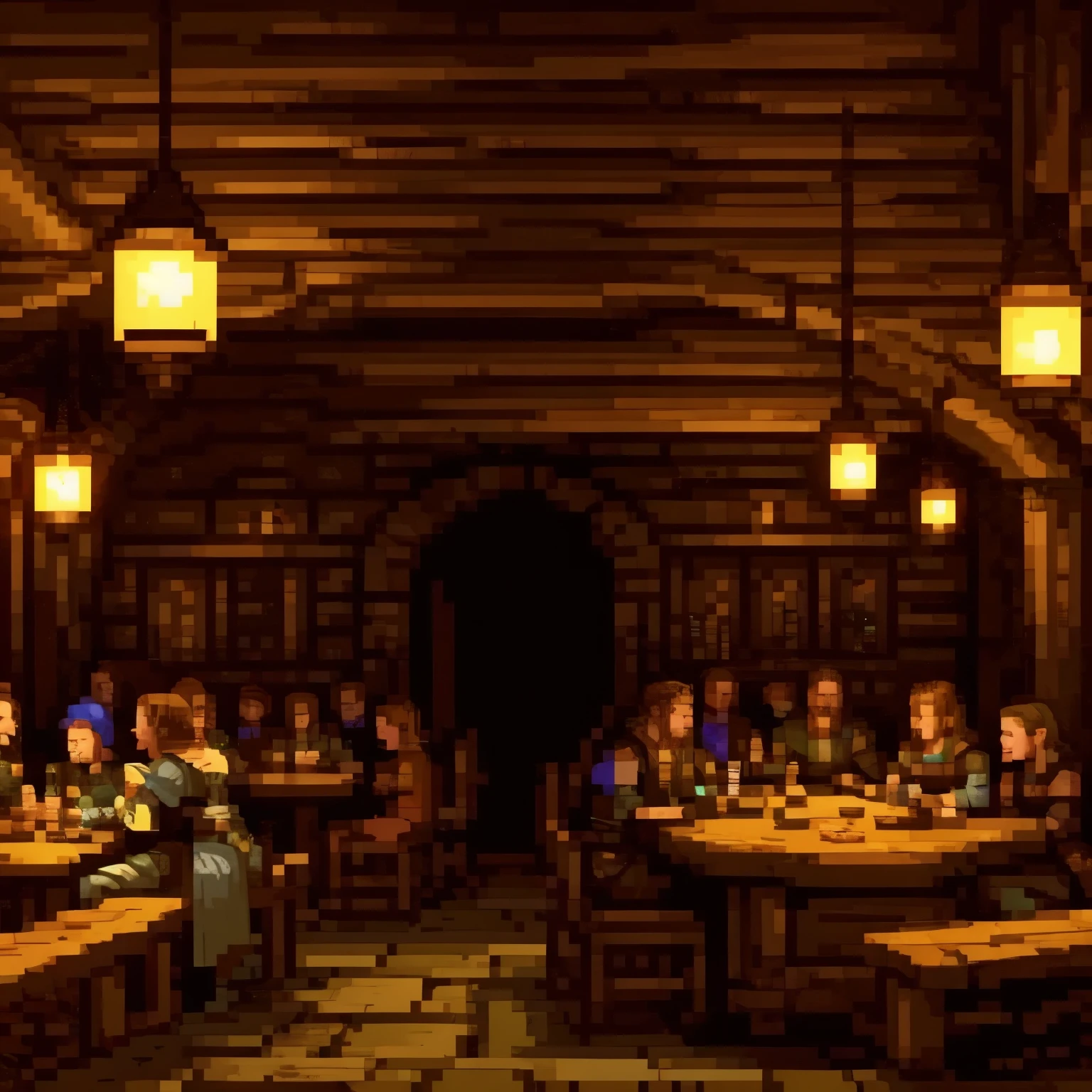 inside a medieval fantasy tavern, with multiple people having fun