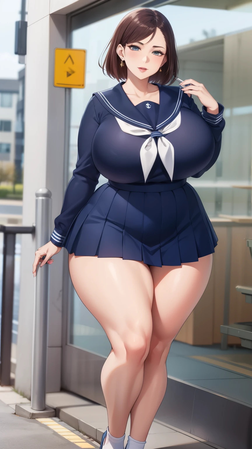 Large Breasts, Big Hips,Full Body Shot, Mature mother, Whipping the lower body, Plump thighs, ox, Seductive mature woman, Perfect body, Plus Size Model,high school girl,Sailor suit, The skirt is short,Mature woman wearing Sailor suit,