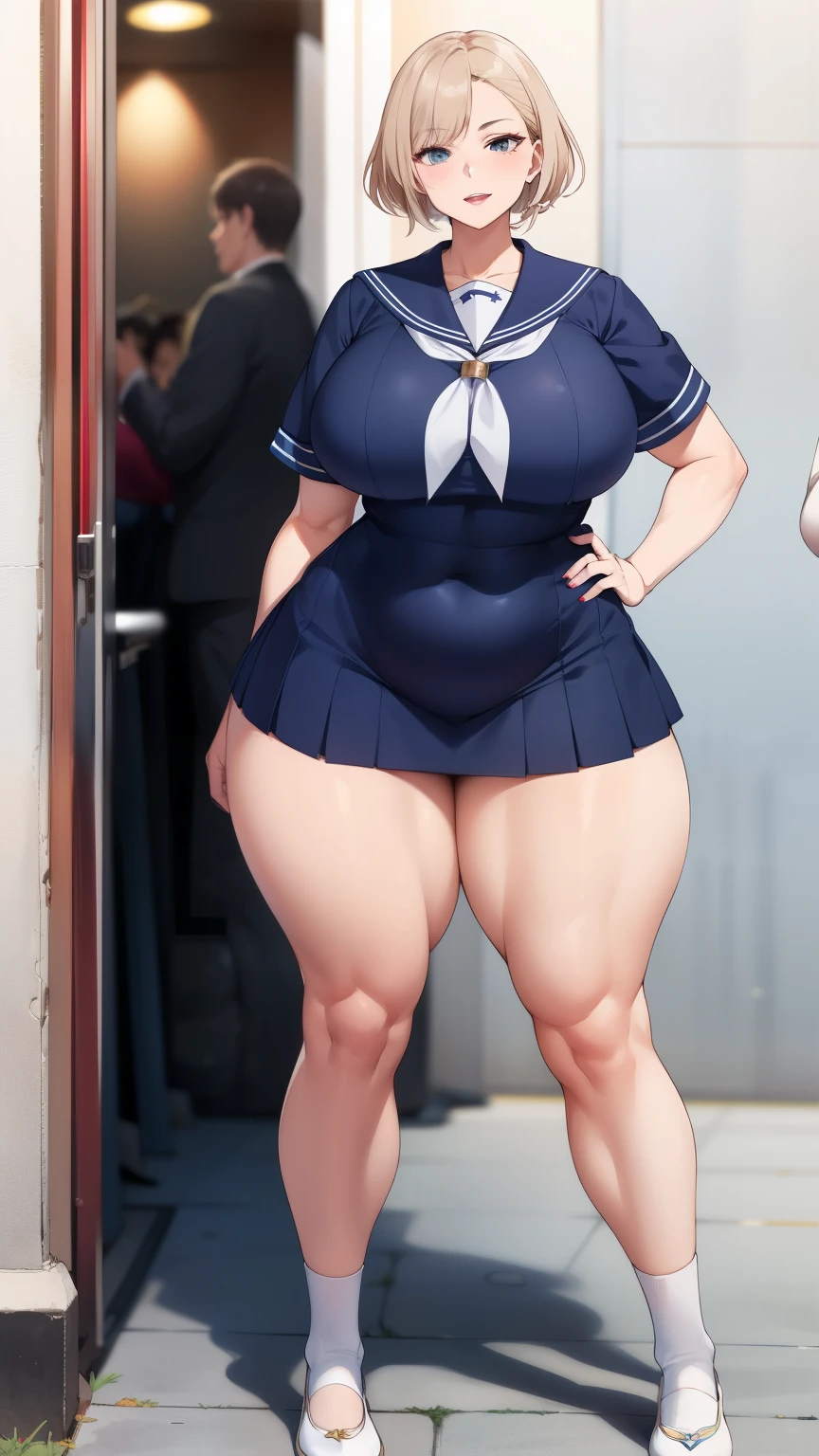 Large Breasts, Big Hips,Full Body Shot, Mature mother, Whipping the lower body, Plump thighs, ox, Seductive mature woman, Perfect body, Plus Size Model,high school girl,Sailor suit, The skirt is short,Mature woman wearing Sailor suit,