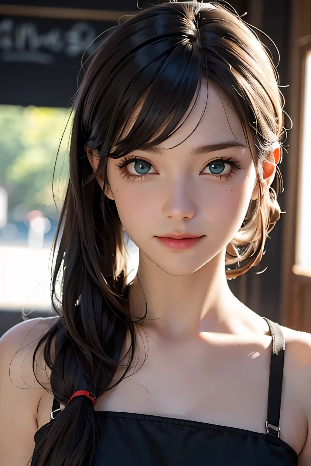 1girl standing, robot engineer, high-pigtail hair, high quality, 8k, Ultra detailed, hdr, studio light, Masterpiece, a standing girl, cute face, Focus on your audience, head to feet,bright-brown hair hair, big beautiful green eyes, smile, closed mouth, natural light, messy hair, dynamic pose realistic, detailed and correct facial structure