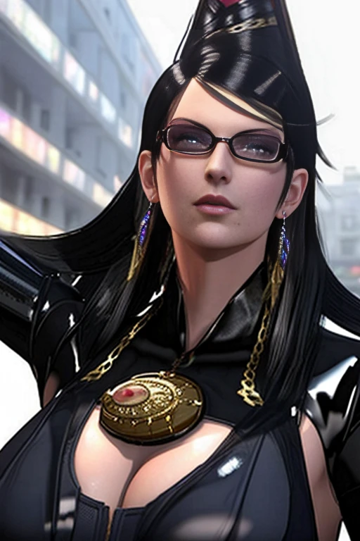 score_9, score_8_up, score_7_up, score_6_up, score_5_up, 1girl, Bayonetta black latex,, cleavage, black hair, blue eyes, (insanely detailed, beautiful detailed face, masterpiece, best quality)