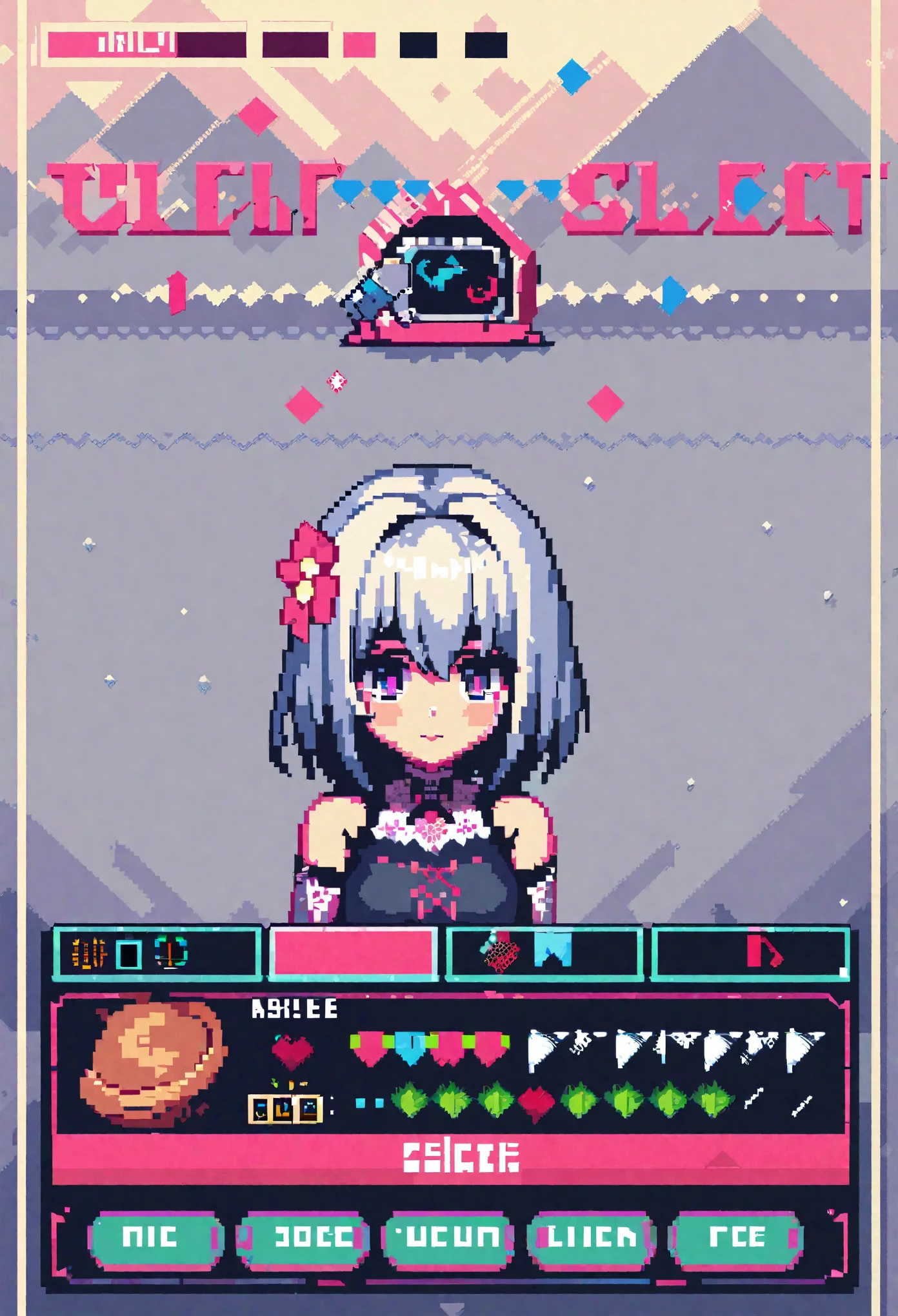 highres, absurdres, User Interface of Action game, dots game, pixel art, 8 bits pixel art, player select page, 1girl, 1boy,