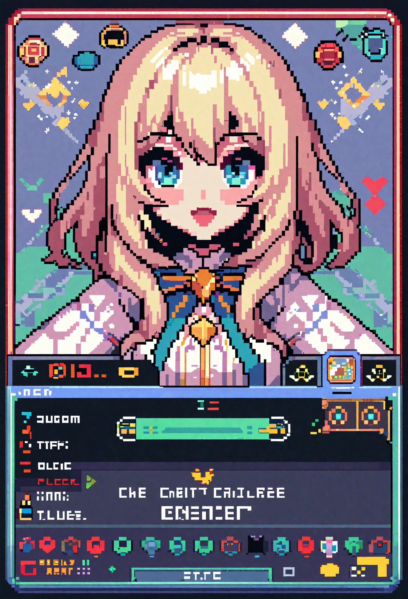 highres, absurdres, User Interface of Action game, dots game, pixel art, 8 bits pixel art, player select page, 1girl, 1boy,