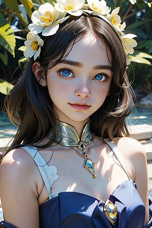 Obra maestra, hyper realismo, enfoque, alta texturas, altos detalles, con traje de hada, alas, mariposa, rostro perfecto, sonriente, happy 9 year old boy, estilo cinematico, estilo fotografia de gran formato, hd, fantastic char, minimoys, fantastic creatures, blue eyes, light reflects in face, sun on the sky, shadows on the face contrast with colors in the face, portrait proportion, 1:1, many details in your dress, gems, ruby's, golden string.