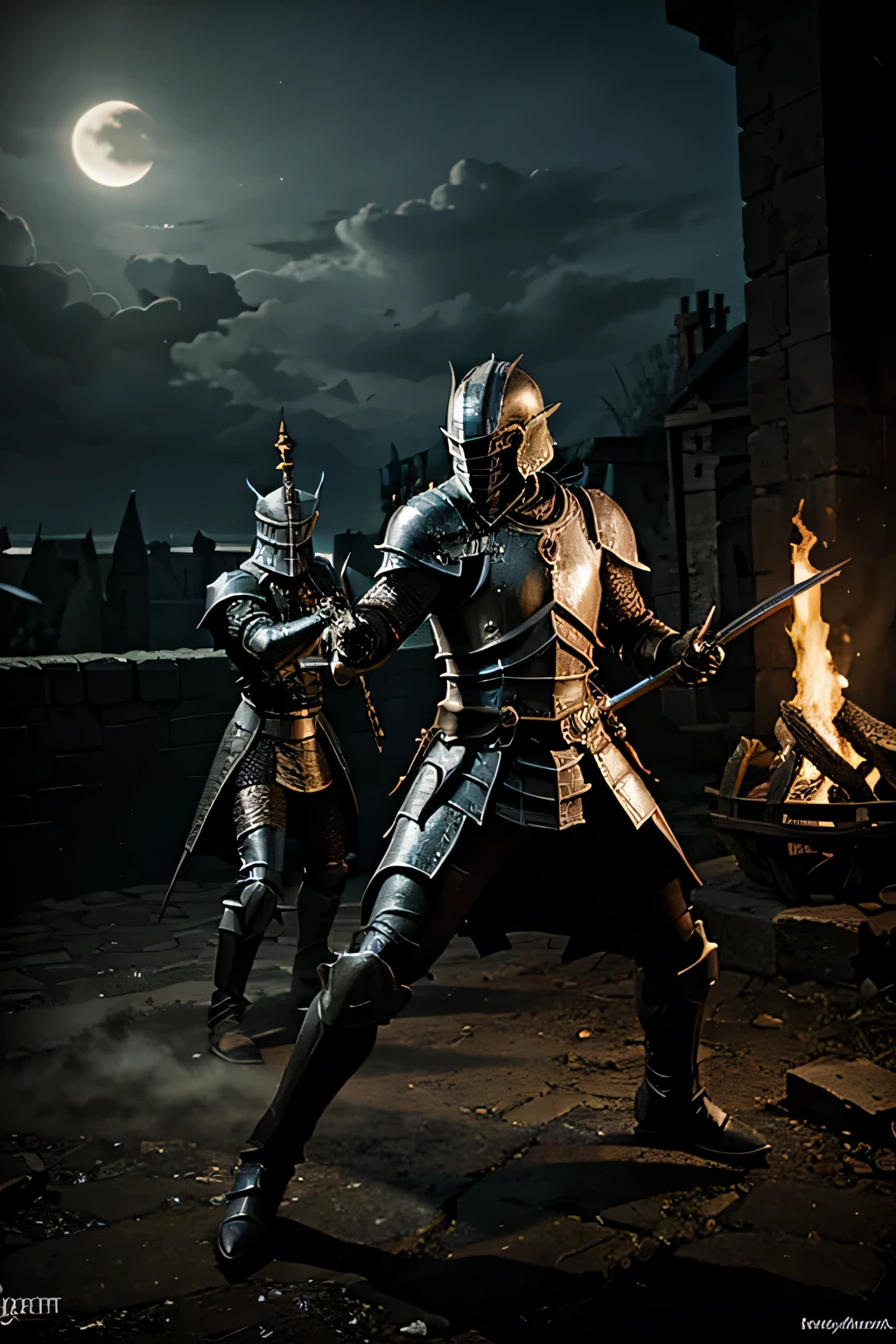 Knight from the game dark souls fighting a dragon